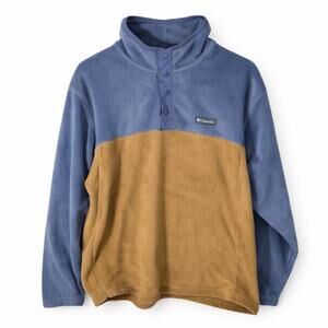 Columbia 1/4 Snap Fleece Pullover Funnel Neck Colorblock Blue Tan Mens XL